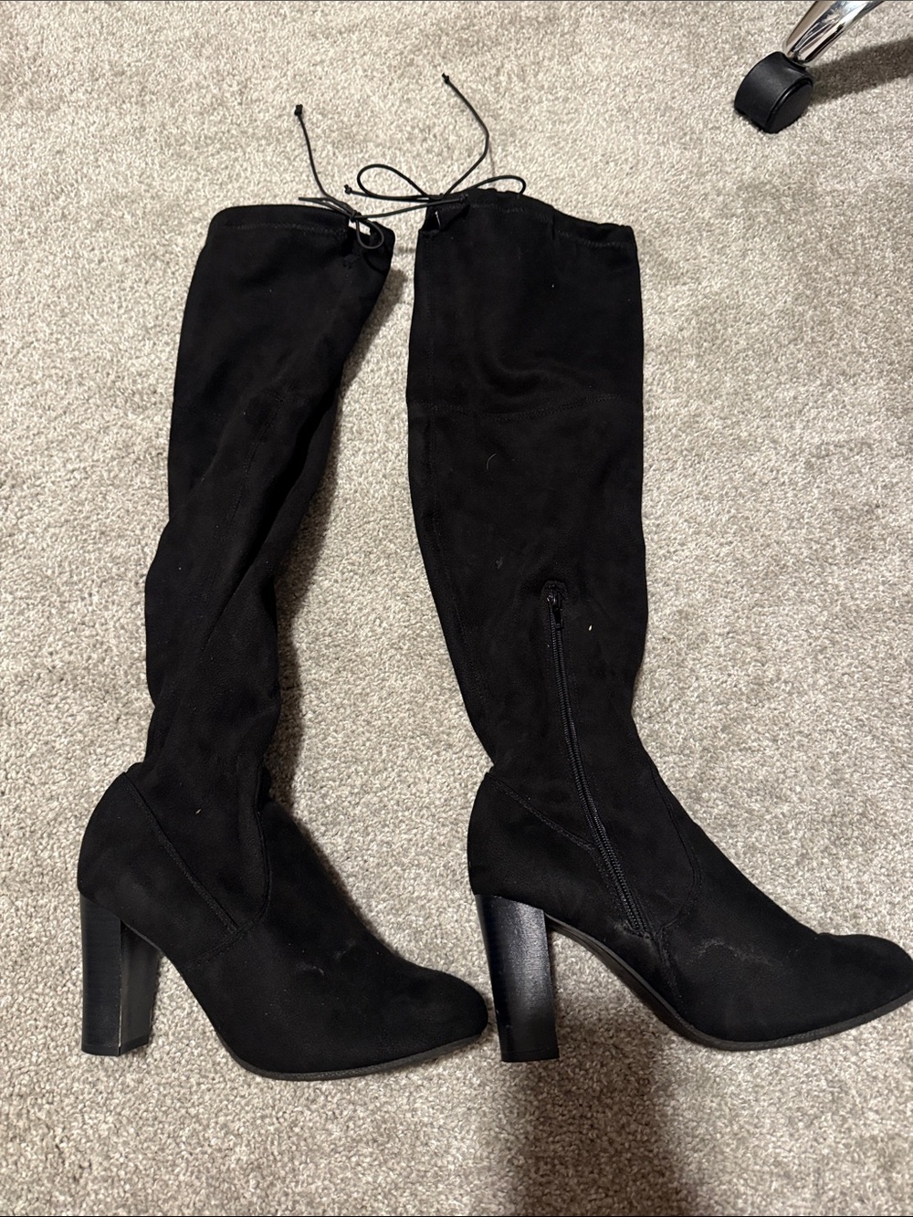 Black Over-the-Knee Suede Block Heel Boots